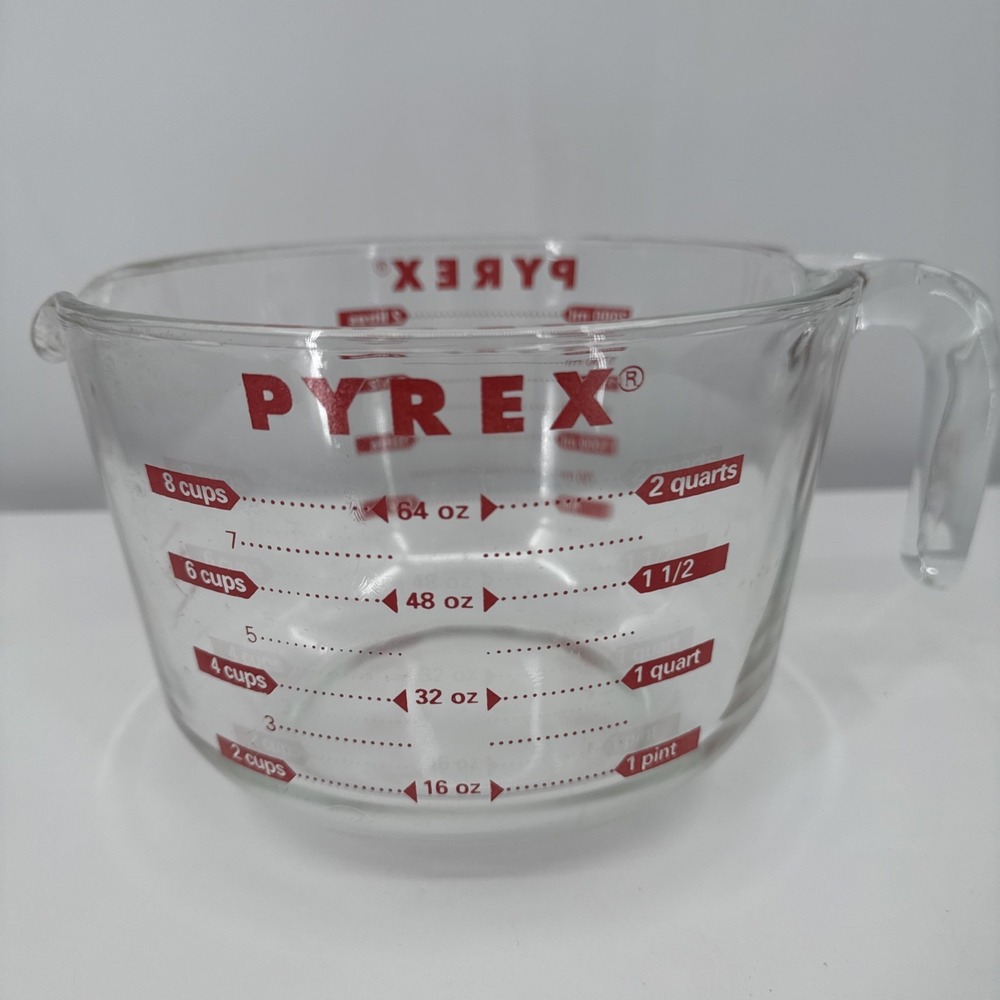 Vintage Pyrex 8 Cup 2 Qt Large Glass Measuring Cup Red Print Made USA Corning